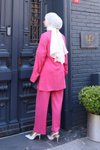 Fuşya Kimono Bağlama Detaylı Tesettür Takım