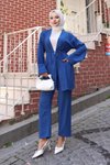 İndigo Kimono Cep Detaylı Tesettür Takım