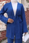 İndigo Kimono Cep Detaylı Tesettür Takım