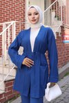 İndigo Kimono Cep Detaylı Tesettür Takım