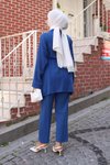 İndigo Kimono Cep Detaylı Tesettür Takım