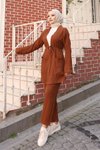Kahverengi Kimono Cep Detaylı Tesettür Takım