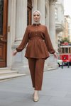 Stone Button Detail Modest Set - Brown