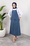 Koyu Mavi Denim Uzun Rahat Kalıp Askılı Tesettür Elbise