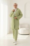 Mint Yeşili Kimono Bağlama Detaylı Tesettür Takım
