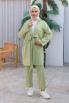 Mint Yeşili Kimono Bağlama Detaylı Tesettür Takım