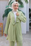 Mint Yeşili Kimono Bağlama Detaylı Tesettür Takım