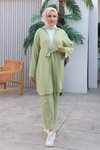 Mint Yeşili Kimono Bağlama Detaylı Tesettür Takım