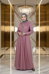 Draped Glittery Chiffon Stone-Detailed Modest Evening Dress - Dried Rose
