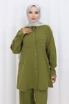 Haki Minimal Taşlı Tesettür İkili Takım
