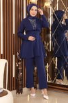 İndigo Kemerli Taş Detaylı Tesettür Takım