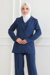 İndigo Yelekli Üçlü Tesettür Takım