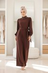 Pearl-Detailed Jumpsuit Modest Dress - Brown