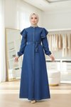 Shoulder Ruffle Buttoned Abaya - Dark Blue