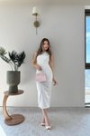 Beyaz Midi Tek Omuzlu Drape Detaylı Elbise