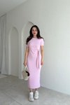 Pembe Modal Midi Yan Yırtmaçlı Elbise