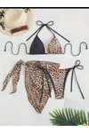 Kahverengi Çift Renk Bikini Pareo Set