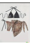 Kahverengi Çift Renk Bikini Pareo Set