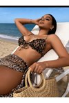 Kahverengi Leopar Desenli Bikini Pareo Set