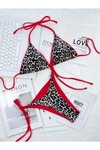Kırmızı Leopar Desenli İpli Bikini