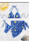 Mavi Pareo Detaylı Bikini Takımı