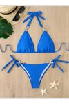 Saks Mavisi Taştoka Detaylı Bikini Takım