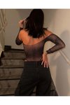 Siyah Kristal Taşlı Bodysuit