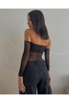 Siyah Kristal Taşlı Bodysuit