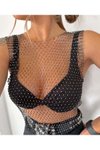 Siyah Kristal Taşlı Büstiyer