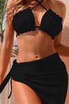 Siyah Üçlü Pareo Detaylı Bikini Takım