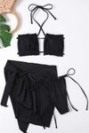 Siyah Üçlü Pareo Detaylı Bikini Takım