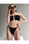 Siyah Yazlık Büzgülü Bikini