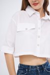Beyaz Kısa Cepli Terrycotton Crop Gömlek