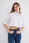 Beyaz Kısa Cepli Terrycotton Crop Gömlek