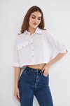 Beyaz Kısa Cepli Terrycotton Crop Gömlek