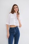 Beyaz Kısa Cepli Terrycotton Crop Gömlek