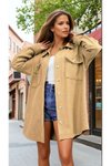 Camel Oduncu Uzun Oversize Kaşe Gömlek