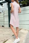 Gül Kurusu Dik Çizgili Rahat Kesim Pamuklu Mini Gömlek Elbise