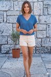 İndigo Mavi Salaş V Yaka Basic Bluz