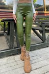 Yağ Yeşili Beli Lastikli Esnek Pantolon