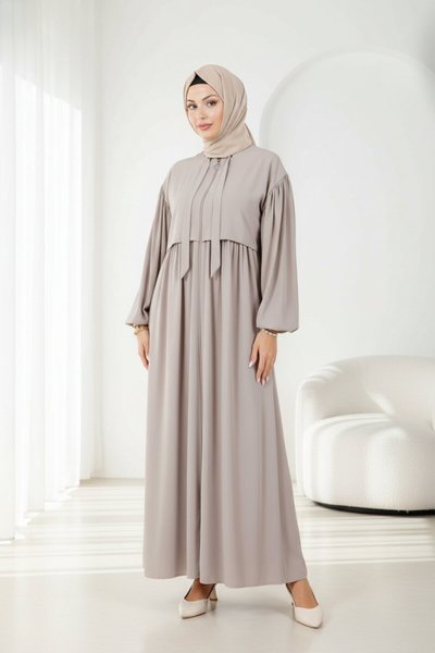 Bolero Detail Tie-Neck Abaya - Beige