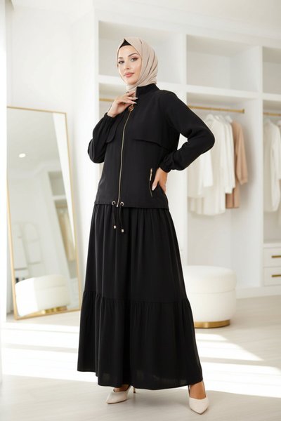 Jacketed Modest Dress - Black