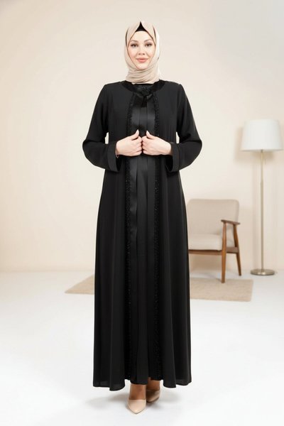 Satin Dress Abaya - Black