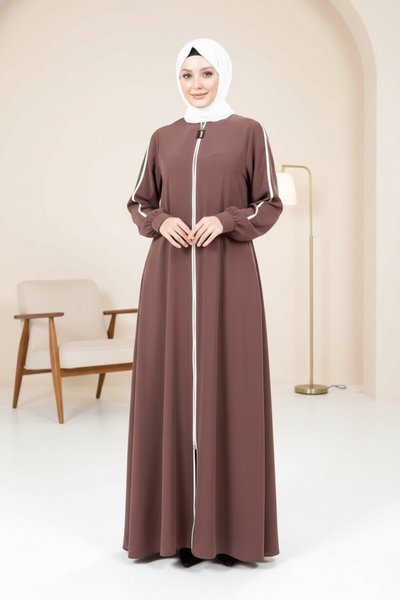 Piping-Detail Abaya - Mink