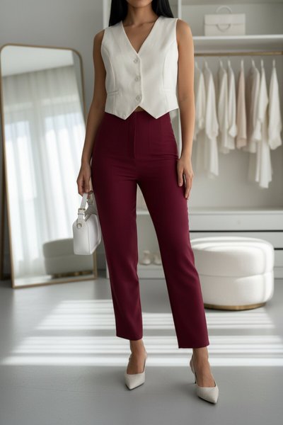 Slim-Fit Pocket-Detail Pants - Claret Red