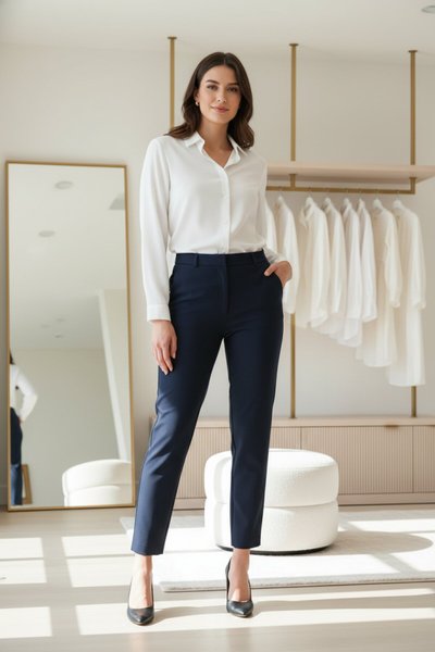 Ankle-Length Slim Carrot Pants - Navy Blue
