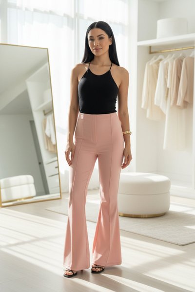 Flare Leg Woven Pants - Powder Pink