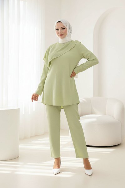 Cape-Detail Modest Two-Piece Set - Mint Green