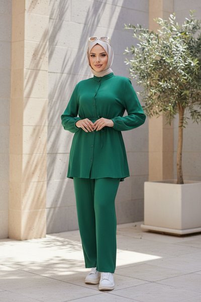 Mandarin Collar Modest Set - Green
