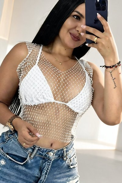 بستيير أبيض مرصع بأحجار الكريستال